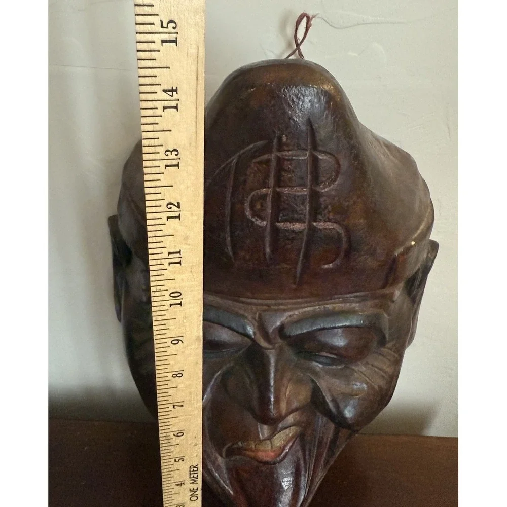 Vintage Large Hand Carved Wooden Face Mask Irony Smile Comedy 14.5